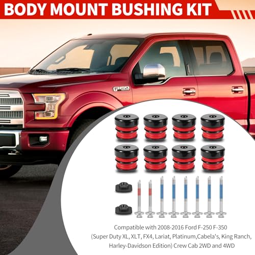 Silicone Body Mount Bushing Kit with High-Strength Bolts, Compatible with 2008-2016 F-250 F-350 Super Duty Crew Cab 2WD 4WD, Cab to Frame Mounts for Noise Reduction & Vibration Dampening, Red by LDVROH - Image 4
