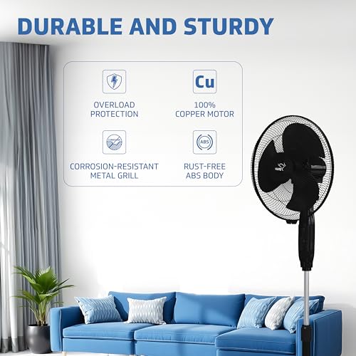 Image of V Guard Gatimaan Pro HSP N High Speed Pedestal Fan | 3 Adjustable Fan Speeds | Rust Resistant ABS Body | Powerful 2100 RPM Motor | Black | 40 cm (400mm)