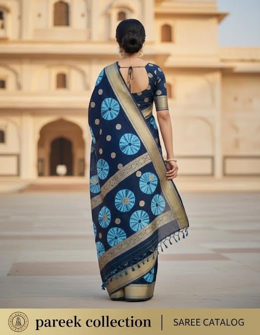 Image of Women's Georgette Batik Print Saree with Woven Zari Border Traditional Saree for Wedding Festival Use