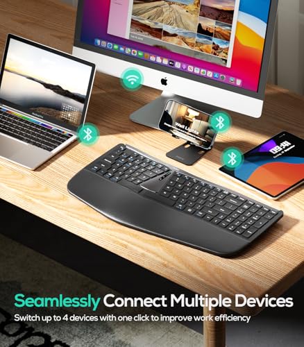Nulea RT07B Wireless Ergonomic Keyboard - Split Keyboard, Wrist Rest, Natural Typing, Bluetooth and USB Connectivity, USB-C Rechargeable,Compatible with Windows Mac (Silver Black) - Image 4