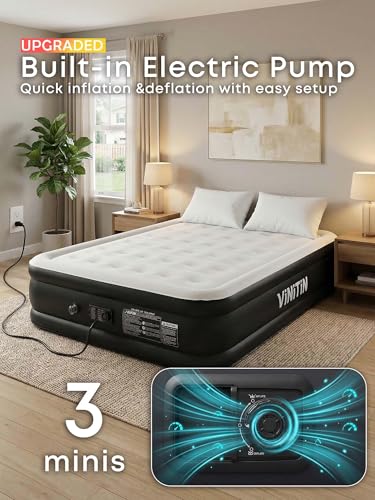 Image of Air Mattress Queen with Built in Pump, 18 inch Elevated Inflatable Blow Up Mattress with Self-Inflation /Deflation, Soft Flocked Top Air Bed for Guest, Home,Camping, 80x60x18in, Max 660lb, Black
