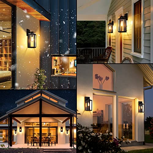 BesLowe Outdoor Wall Mount Light Fixture, Exterior Wall Lantern Waterproof, Black Outside Porch Sconce Lighting with Matte Black Finish & Glass Shade for House Garage Doorway Patio, E26 Socket by BesLowe - Image 8