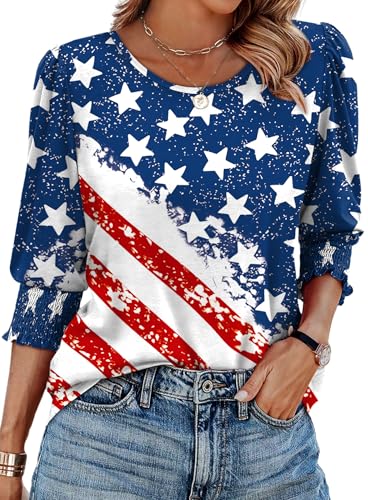 3/4 Length Sleeve Womens Tops Dressy Casual 4Th of July...