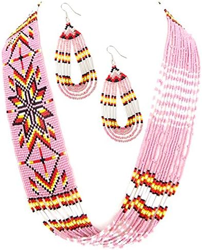Multicolor Beaded Layered Necklace & Earring Set - Seed Bead Boho image 2