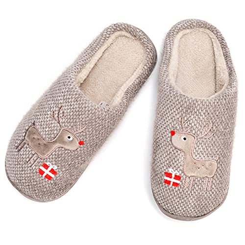 WINZYU Chaussons Femme Hommes Hiver Chaud Peluche Pantoufles Confortable Cadeau Maison Chaussures, Renne Marron 42/43 EU Cover