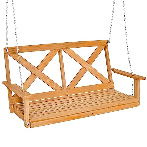 COSTWAY Hängebank aus Massivholz, 2-Sitzer Gartenschaukel zum Aufhängen, Hollywoodschaukel bis 240 kg belastbar, Outdoor-Schaukelbank für Terrasse, Garten, Hof, 134 x 60 x 65 cm, Natur