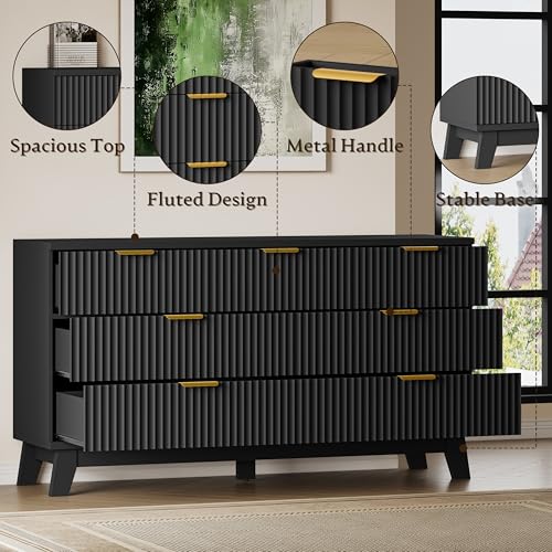 Image of BORNOON Fluted 7 Drawer Dresser, 47.2 inch Wide Modern Boho Chest of Drawers, Wooden Storage Dresser TV Stand for Bedroom, Living Room, Closet, Hallway, Curved Profile Design