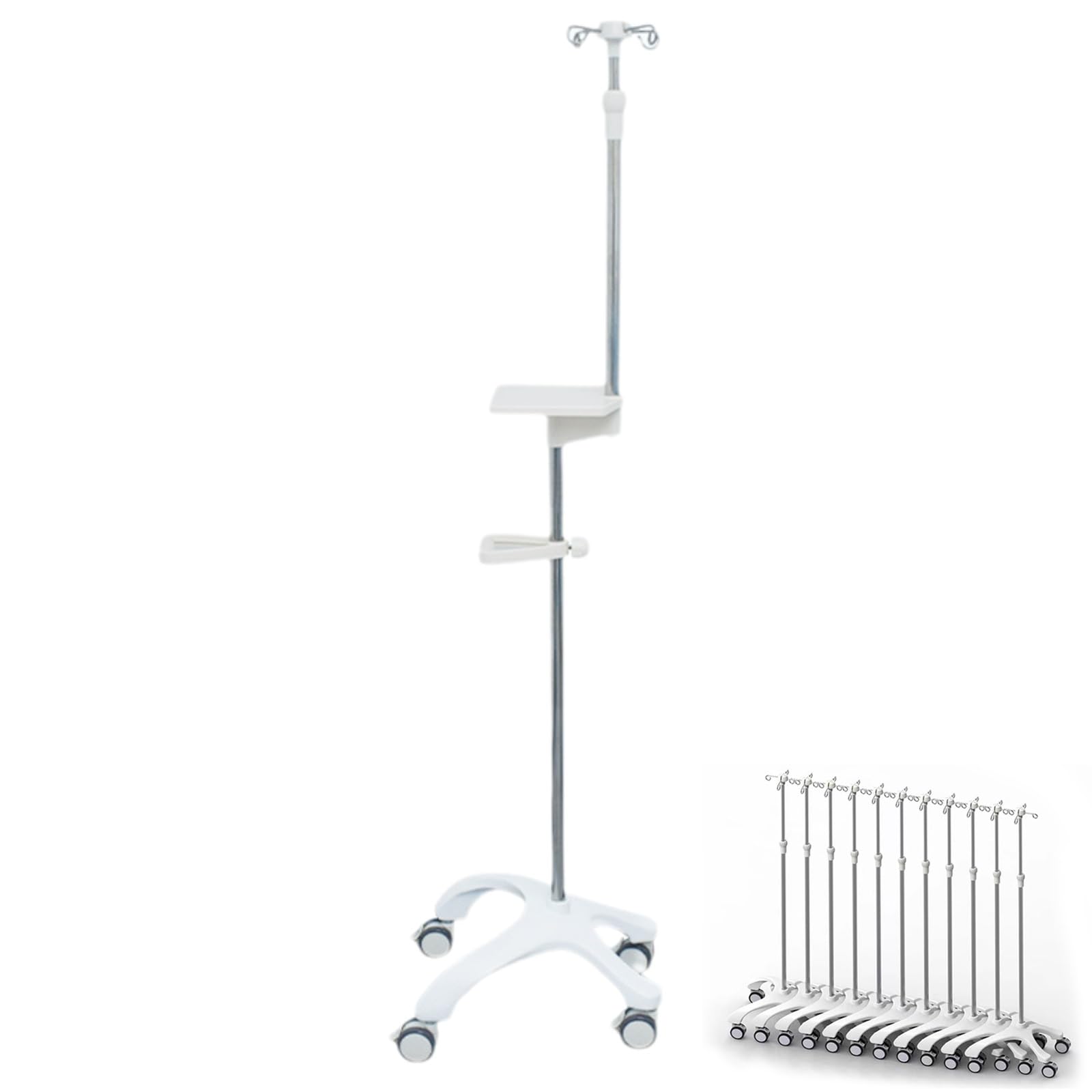 Stojak na Kroplówkę z Kółkami Przenośny Medyczny Stojak z 4 Haczykami I 4 Kółkami O Regulowanej Wysokości(Color:White 2)