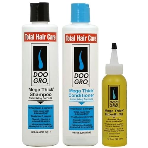Doo Gro Mega Thick Hair Care Set – Shampoo, Conditioner & Growth Oil – Strengthens, Thickens & Promotes Healthy Hair Growth