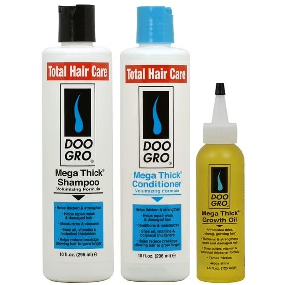 Doo Gro Mega Thick Hair Care Set  Champú, acondicionador y aceite de crecimiento  Fortalece, espesa y promueve el crecimiento saludable del cabello
