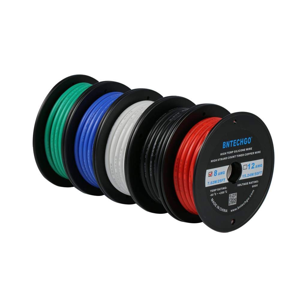 Bіg Sаlе BNTECHGO 8 Gauge Silicone Wire Kit 5 Color Each 25 ft Flexible 8 AWG Stranded Tinned Copper Wire