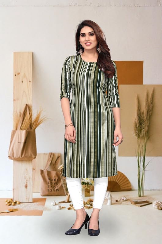 Image of JAKHANA Women's Crepe Printed Casual Straight Calf Length Round Nick Kurta Pack of 4