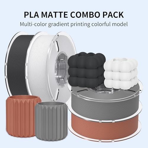 Image of RAMBERY Matte PLA 3D Printer Filament Bundle 4KG, Matte Smooth Finish PLA Filament 1.75mm, Individually Vacuum Packed, 1kg(2.2lb) X4PCS, Black /White /Cement Gray /Cocoa Brown