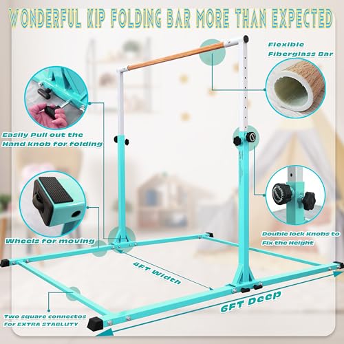 Image of Seliyoo Foldable Gymnastics Bar for Kids Teens Ages 3-18, 5FT /6FT Kip Training Bar -Sturdy Base for Home Training,Adjustable Height 35 inch to 59 inch for, 400 LBS Capacity,Anti-Slip Base & Easy Assembly