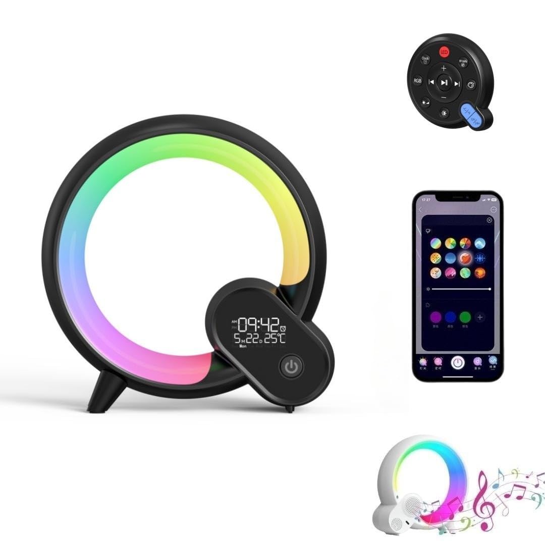 LED Nachttischlampe Lichtwecker, Wake Up Light Smart Wecker Simuliert, APP Steuerung Sonnenaufgang Bluetooth Lautsprecher, 16 Mio. Nachtlicht 256 Lichtmuster, Schwarz