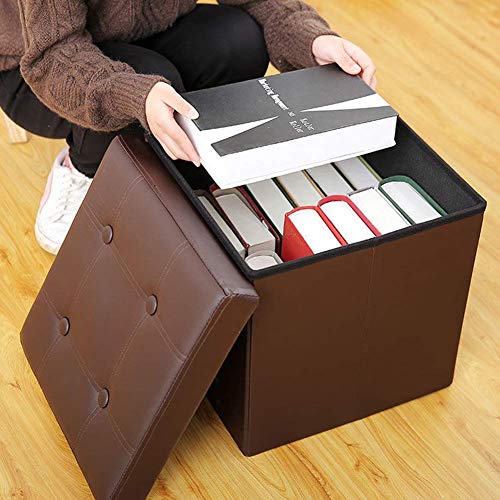 Pouf de Rangement en Similicuir Marron aux finitions soignées