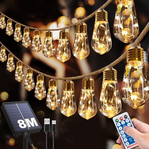 RISEMART Solar Lichterkette Aussen Mit 20 Glühbirnen, 10M Solar...