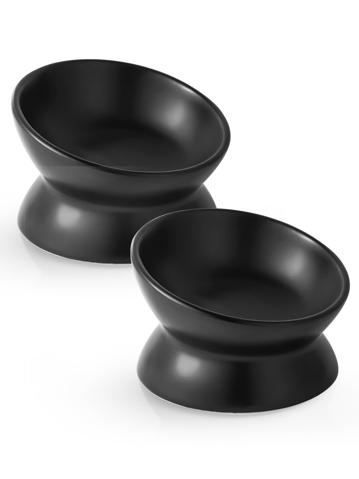 LoeJan Elevated Cat Food Bowl, 5 Oz Ceramic Raised and Tilted Pet Water Bowl, Anti Vomiting and Protect Pets' Spines Cat Dishes for Small Dog, Fat Faced Cat, Kitten (Black, 2 Pack) โ image 1