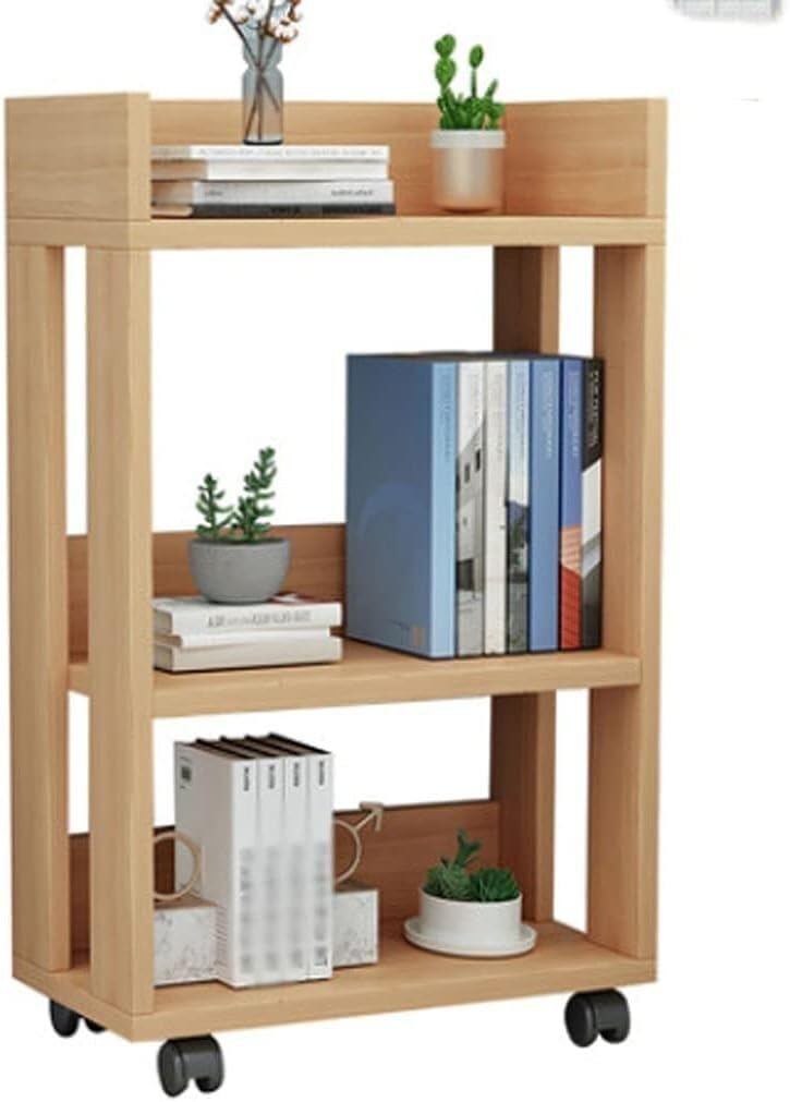 Bibliothèque mobile à roues étagère de rangement vitrine pour livre et bureau