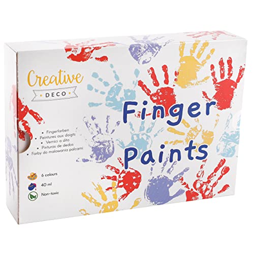 Creative Deco Fingerfarben Kinder Ungiftig | 6 x 40 ml Becher | Intensive Farben | Set für Kleinkinder | Sicher & Ungiftig | Wasserbasiert | Bastel-Farbe Plakat-Farbe Schulmalfarben Fingermalfarben