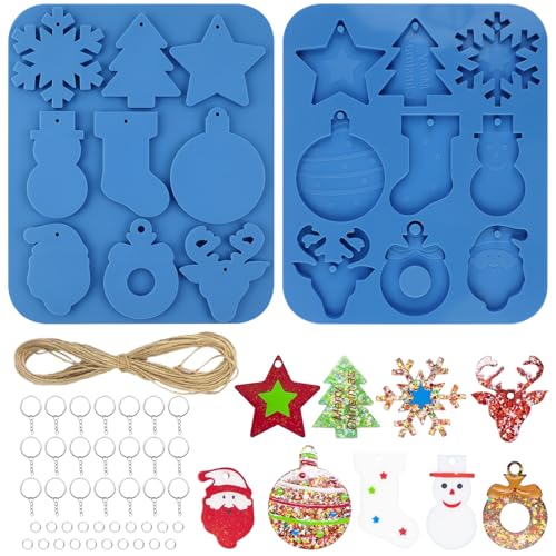 Fyfjur Moldes Navidad, 1 Piezas Molde Silicona Navidad Viene Con Llavero Accesorios Y Cordón, Moldes Resina, Colgante De Molde De Silicona Para Llaveros De Bricolaje, Colgantes De árboles De Navidad