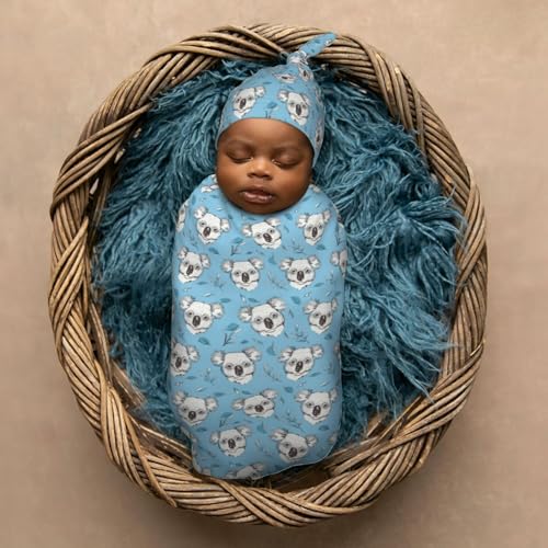 Image of Funny Cute Koala Heads Newborn Swaddle Blankets Hat Sets Soft Baby Receiving Blanket Swaddle Sack for Baby Shower Infant Boy Girl Gift