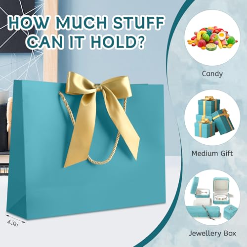 Image of JMANNI Gift Bags with Handles, 13 inch Medium Gift Bag for Presents, 1 Pcs Bags with 2 Tissue Paper and 1 Cards for Baby Shower Wedding Bridal Shower Mother's Day Birthday Party (Bule
