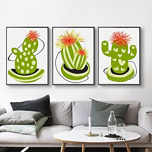 Wall Art Abstrait Cactus Dessin Affiche Triptyque Décoration 60x80