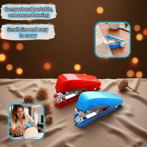 Portable Sewing Machine, Handheld Mini Sewing Machine for Beginners, 1-Second Quick Stitch, Ideal for Travel & Home Use, Repair Clothes, Jeans, Leather, DIY Projects Red and Blue - Thumbnail 2