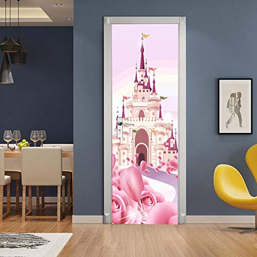 Chezmax 3D Stickers Waterproof Door Stickers Door Mural Self Adhesive Wallpaper Pvc Sticker Removable Wall Decal For Home Office Decoration Pink Castle Pattern 30.3" W 78.7" H #TOP3
