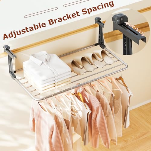 Image of Tangkula Portable Clothes Drying Rack, Extendable Radiator Clothes Airer with Robust Aluminum Frame for Balcony Railings Windowsill, Folding Towel Rack for Indoor & Outdoor Use (Large)
