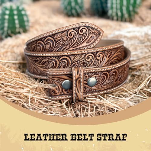 DANIEL'S ARTPLANET Western Leather Belt Strap for Removable Buckle Full Grain Leather Belt Strap 1.5” Cowboy Western Style2