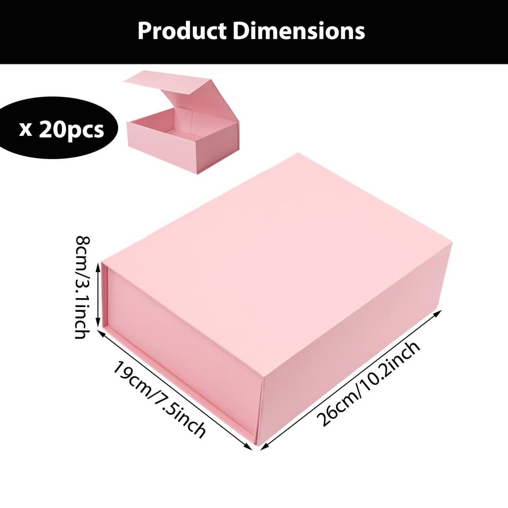 Lot de 20 Boîtes Cadeaux Roses avec Fermeture Magnétique Boîtes d'emballage Rectangulaires Pliables Idéales pour Mariages, Noël, Anniversaires, Fête des Mères,Pink 20 Pack,10.2×7.5×3.1in
