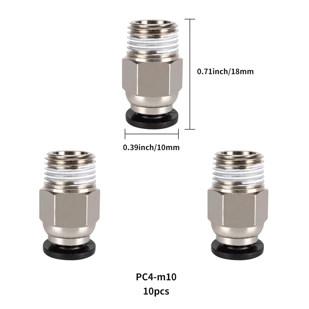 PC4-M10 wtyczka, złącze PC4-M10, złącze pneumatyczne PC4-M10, złącze pneumatyczne PC4-M10, prosta wtyczka pneumatyczna PC4 M10, szybkie złącze do drukarki 3D, 10 sztuk