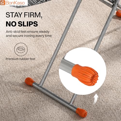 Image of BonKaso Premium Foldable Ironing Board with Adjustable Height & Heat Resistant Iron Rest | Ergonomic Ironing Table with Anti-Skid Legs, Fabric Cover & Foam Padding for Home - Black