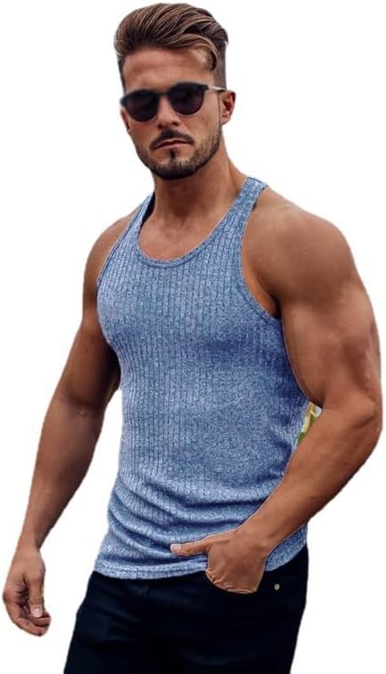 Fitness Sleeveless T Shirt Knitted Slim Fit Vest Sports Strips Gym Men Clothing