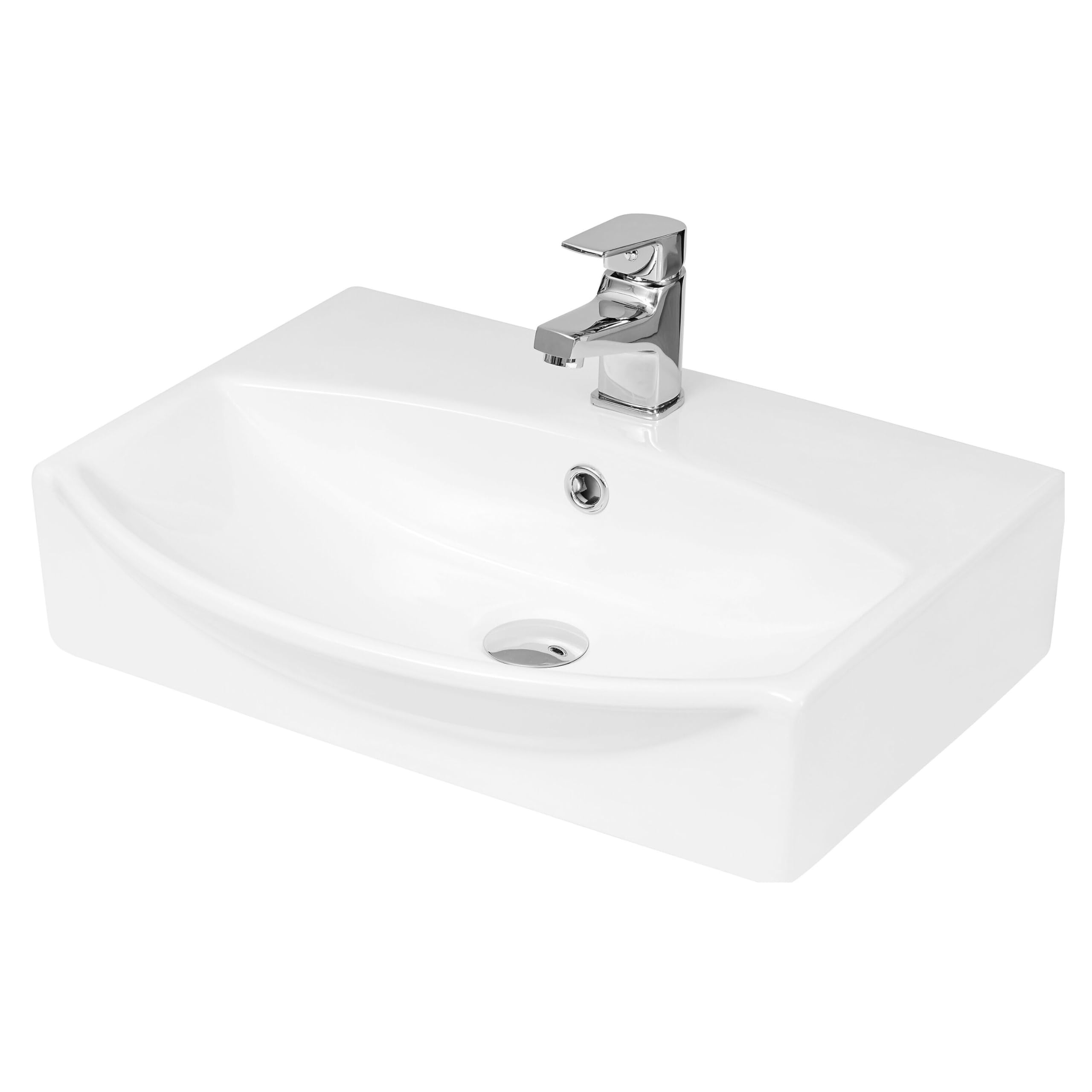 Balterley White 500Mm Bathroom Sink, Wall Hung Ceramic Round Bowl Bathroom Wash Basin Sink With Overflow, 1 Tap Hole, Wall Mounted Basin Sinks For Bathrooms And Cloakroom - 500 X 400 X 150Mm (White)