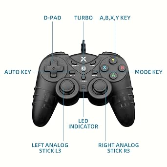 NBCP Wired PS3 PC Game Controller TV Box USB Steam Gamepad joystick Joypad with Dual Vibration Feedback Turbo Trigger for Windows 7/8 /8.1/10/ Laptop