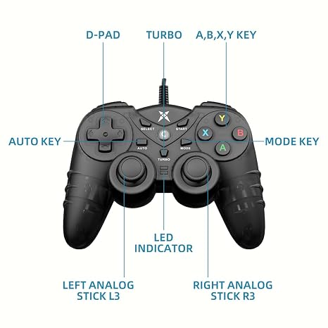 NBCP Wired PS3 PC Game Controller TV Box USB Steam Gamepad joystick Joypad with Dual Vibration Feedback Turbo Trigger for Windows 7/8 /8.1/10/ Laptop