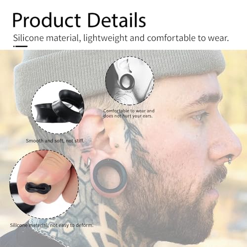 Vidsmow 16 PCS Weich Silikon Ohr Tunnel, Körper Piercing Expander in verschiedenen Größen 6 mm bis 20 mm, Schwarz, Sicher und Hygienisch für Das Dehnen von Ohrlöchern