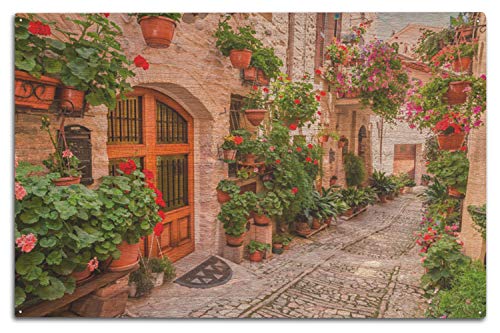 Umbria, Italy, Street Scene in Small Italian Town, Photography A-91554 Birch Wood Wall Sign (10x15 Rustic Home Decor, Ready to Hang Art)