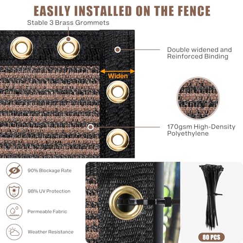 UIRWAY Privacy Fence Screen 6\' x 50\' Heavy Duty Windscreen Fencing Mesh Fabric Shade Net Cover with Brass Grommets for Outdoor Wall Garden Yard Pool Deck (Brown)