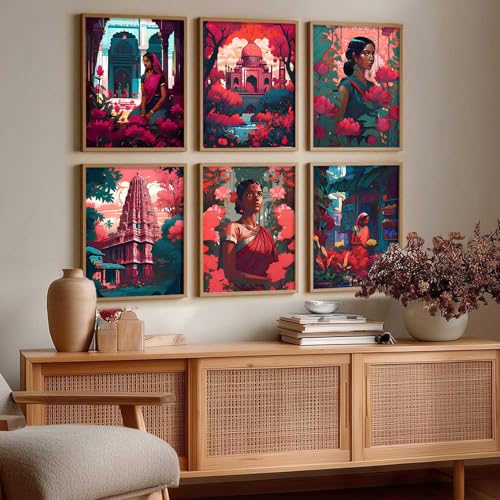 Image of kotart Premium Digital Traditional Art Paintings with Frame for Home Decoration - Painting for Living Room Bedroom Office Room Decor - Painting for Wall Decoration - Pack of 6 (Art 7)