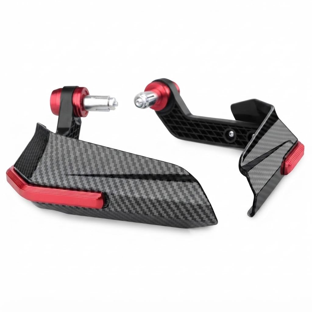 Bike Universal Motorcycle Handguard Shield, Carbon Fiber Pattern with Red Accents, CNC Aluminium Alloy, Black and Red Hayate-image-45