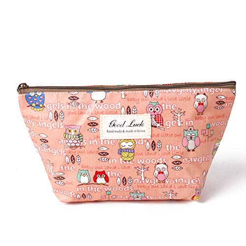 Preisvergleich Produktbild jingyuu 1 Stück Rosa Eule Reißverschluss Tragen Mini Handtasche Leinwand Kosmetische Kosmetiktasche Aufbewahrungstasche Schlüssel Aufbewahrungstasche Mäppchen für Frauen 13 * 14cm