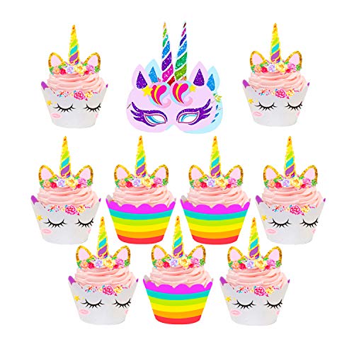 36 Pieces Unicorn Cupcake Toppers And Wrappers Double Sided Rainbow Cake Cup Decorations With 2 Unicorn Masks For Kids Birthday Party Supplies #TOP25