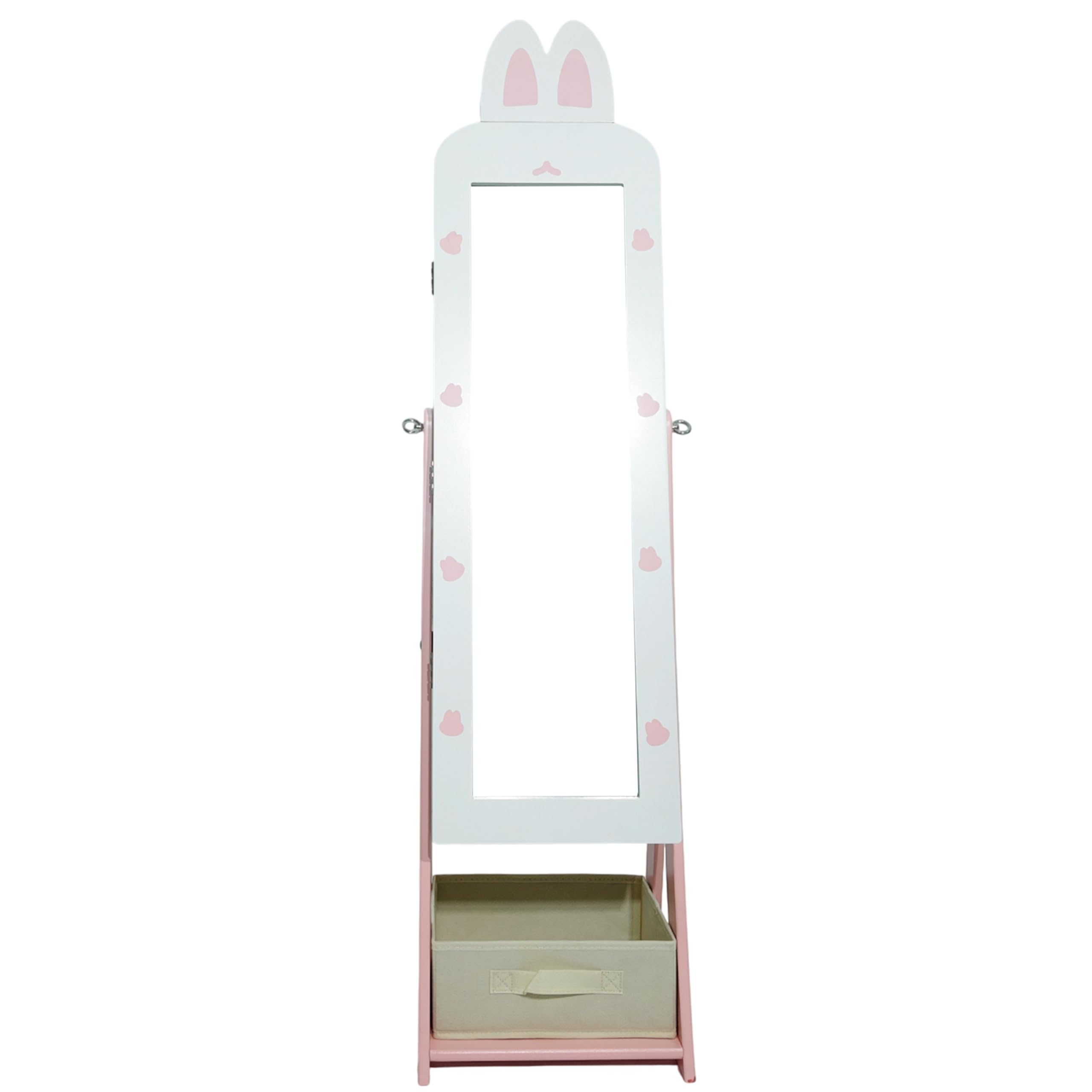 Standing Jewelry Cabinet, Floor Spray-Painted Armoire With Mirror and Drawer, Space-Saving Organizer, Christmas Gifts, Gift Idea (White Rabbit)