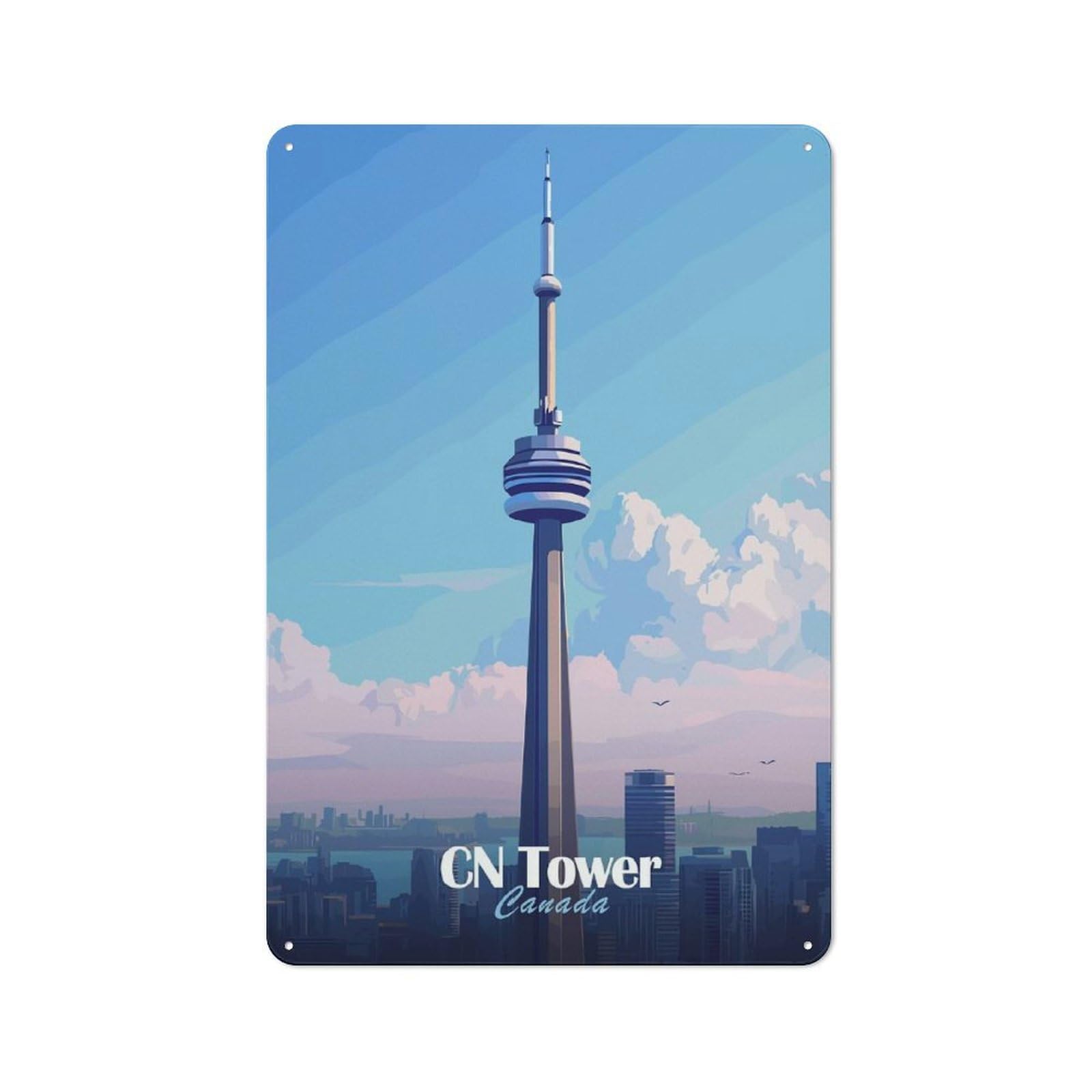 Junmoney Style-16 Cn Tower Toronto Rustic Metal Plaque 30X20cm For Living Room Wall, Suited To Home Wall Decor Collectors