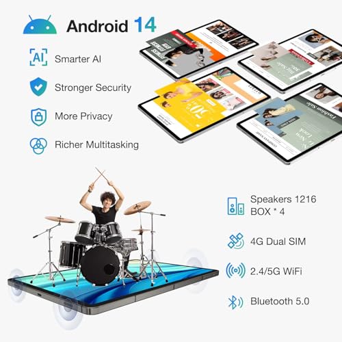 Image of T30 MAX Tablet 12.4 Inch, 4K Android 14 Tablet,10800mAh Battery /33W Fast Tablets with 20GB RAM 512GB Storage, Helio G99 Octa Core CPU, 50MP+20MP+2MP, 4 Speakers, 4G LTE Cellular,Khaki