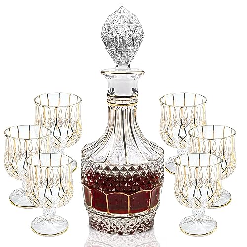 Set decanter e bicchieri da whisky dorati, set decanter in cristallo con 6 bicchieri, idea decanter per liquori, idea per gli amanti del whisky, bourbon, vino, vodka o scotch